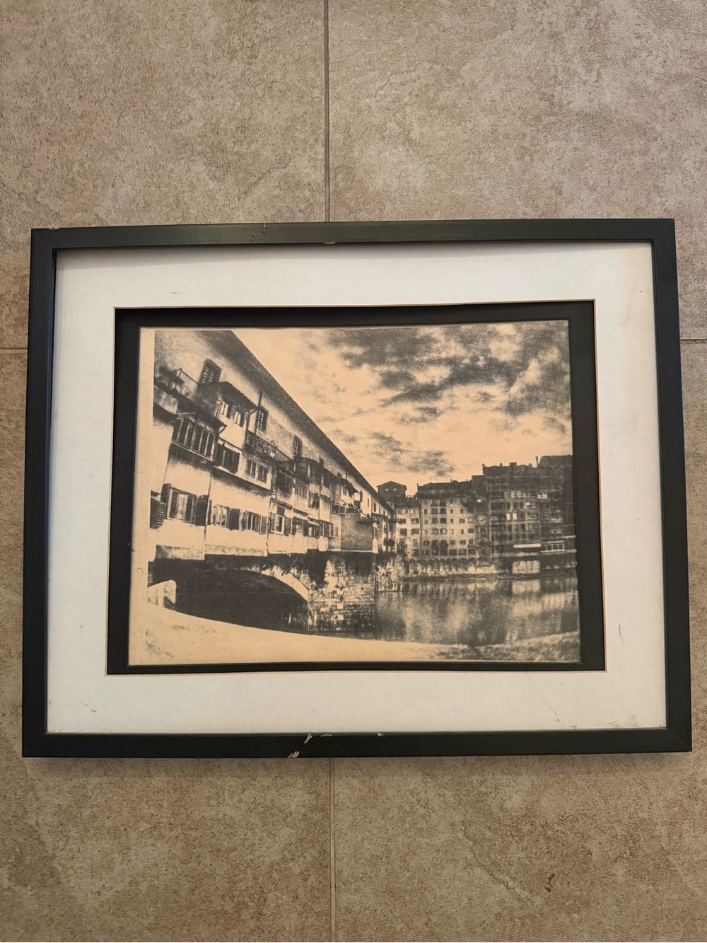 Framed Vintage-Style Black & Cream Cityscape Print
